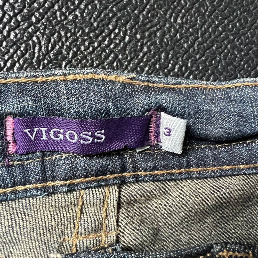 VTG Vigoss Bootcut Jeans Womens 3 Dark Wash Distressed Flap Pocket Y2k Grunge - Picture 9 of 10